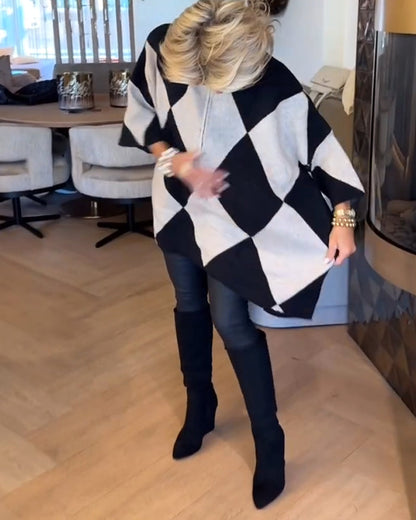 Andrea's™ | Pullover Stehkragen Argyle unregelmäßig