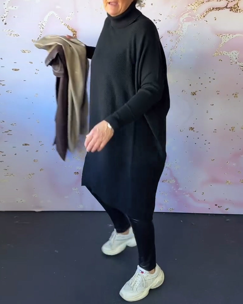 Andrea's™ | Lässiger, einfarbiger pullover mit hohem kragen und langen ärmeln