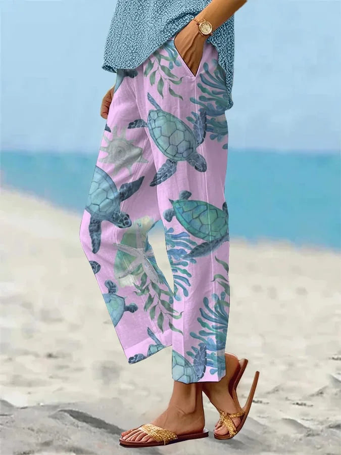 Andrea Serena Cropped Pants mit Meeresschildkrötenmuster
