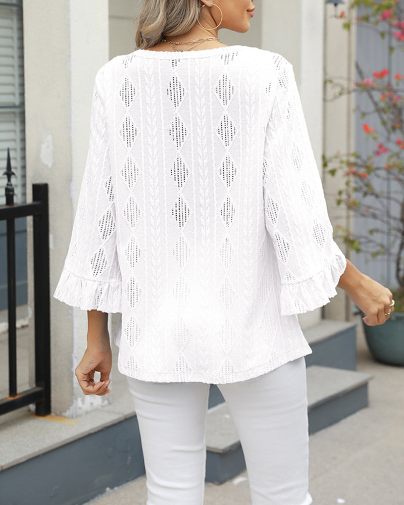 Andrea's™ | Oberteil Rautenkaromuster Hohldesign Trompetenärmel