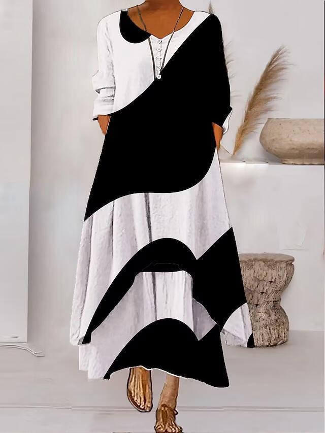 Andrea's™ | Abstraktes bedrucktes Maxikleid mit langen Ärmeln
