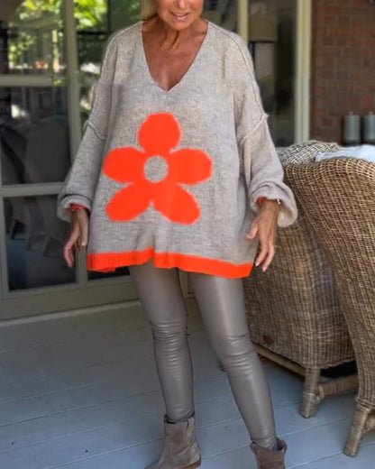 Andrea's™ | Pullover mit V-Ausschnitt und Blumenmuster