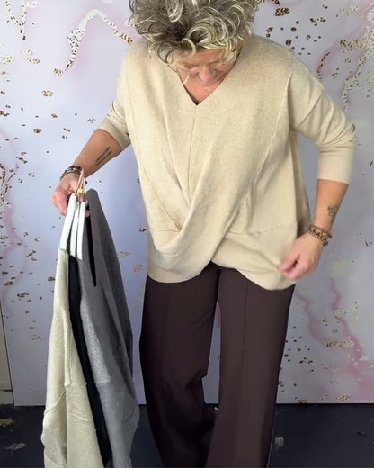 Andrea's™ | Pullover mit V-Ausschnitt und unregelmäßigem Saum