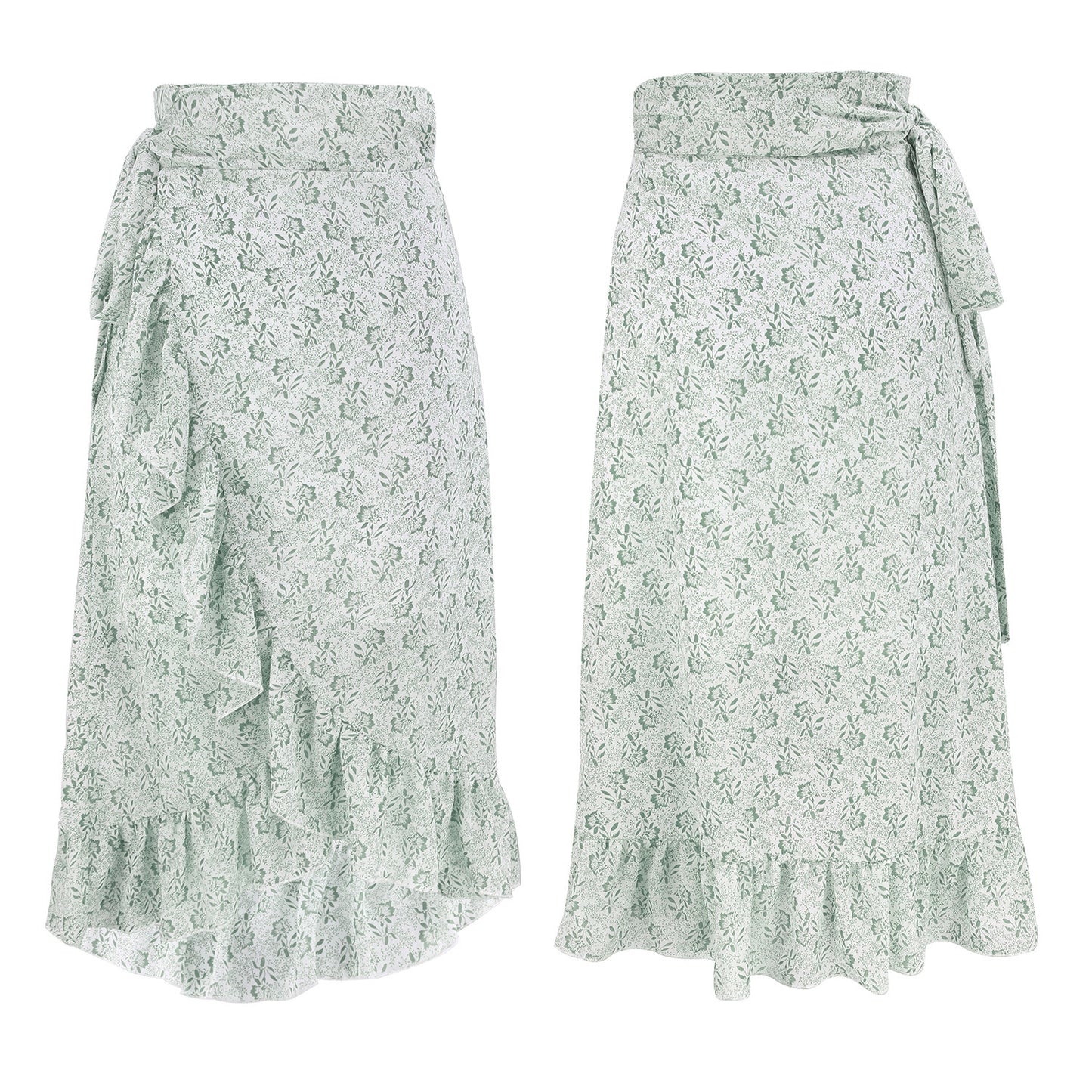 Andrea's™ | Taillenhoher, floraler Chiffon-Wickelrock mit Rüsche und Seitenschlitz