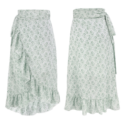 Andrea's™ | Taillenhoher, floraler Chiffon-Wickelrock mit Rüsche und Seitenschlitz