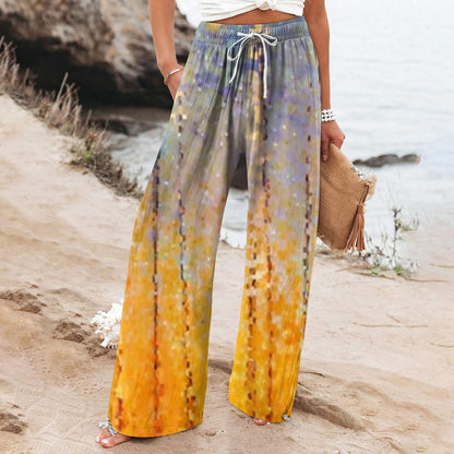 Boho-Hose mit botanischem Muster von Andrea Serena für Damen mit weitem Bein