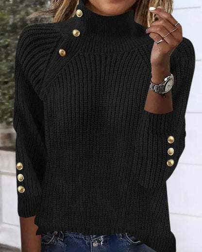 Andrea's™ | Pullover Mit Hochkragen-Design, Metallknöpfen Und Einfarbig