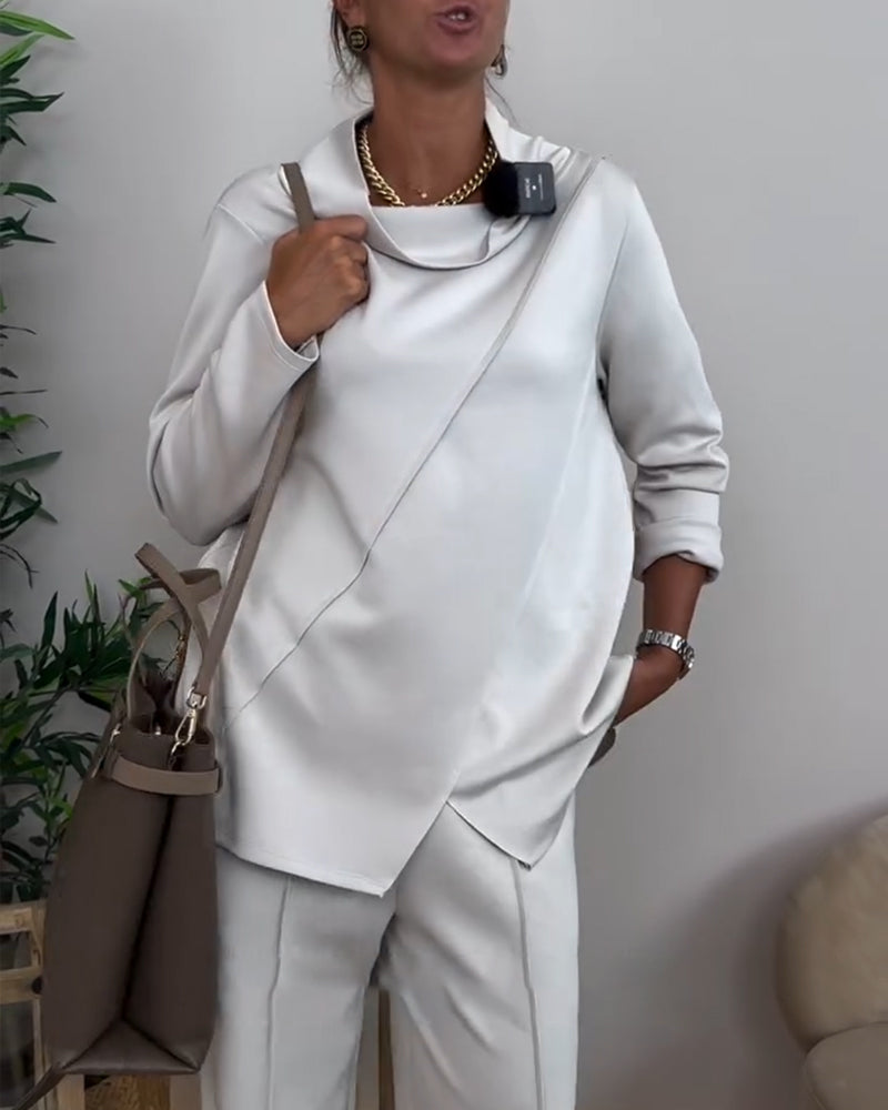 Andrea's™ | Top drapierter Kragen unregelmäßig langärmlig