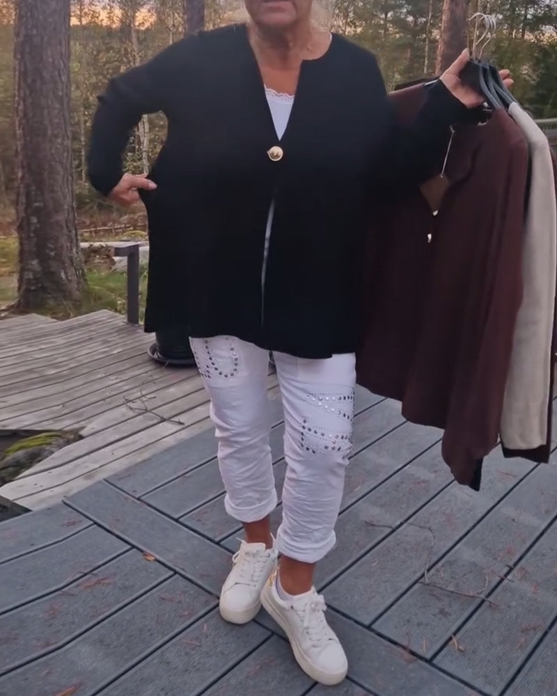 Andrea's™ | Strickjacke Metallknopf langärmelig