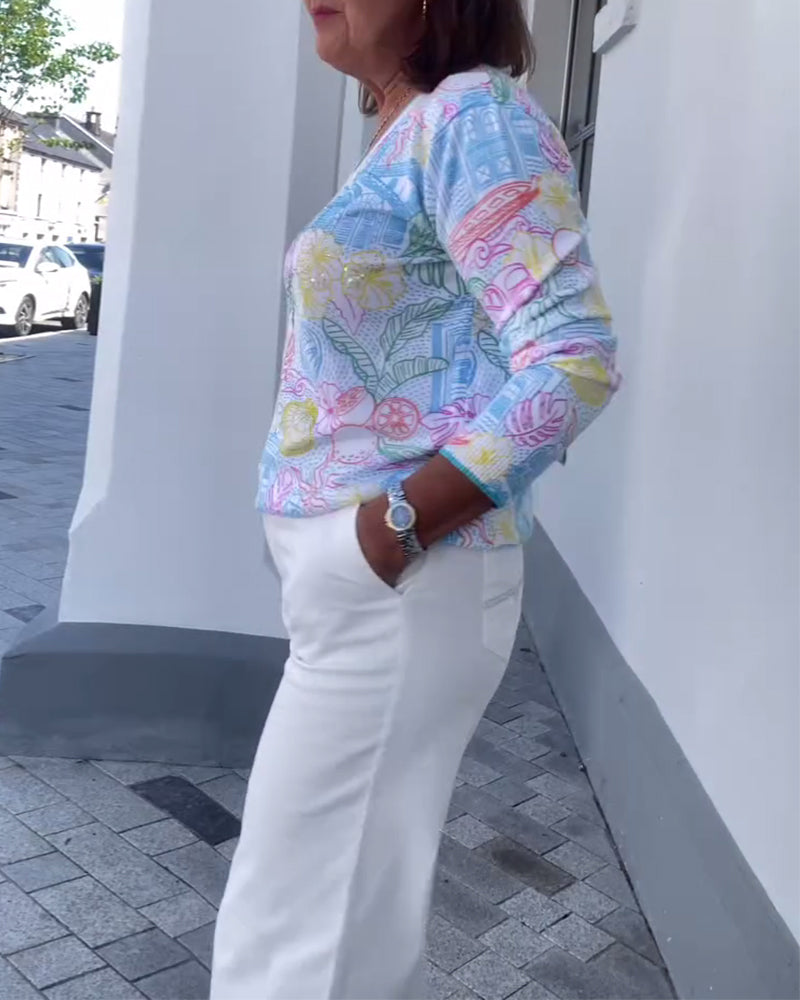 Andrea's™ | Pullover V-Ausschnitt bedruckt modisch