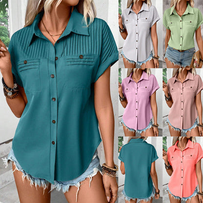Pleated Shoulder Short Sleeve Top by Andrea Serena