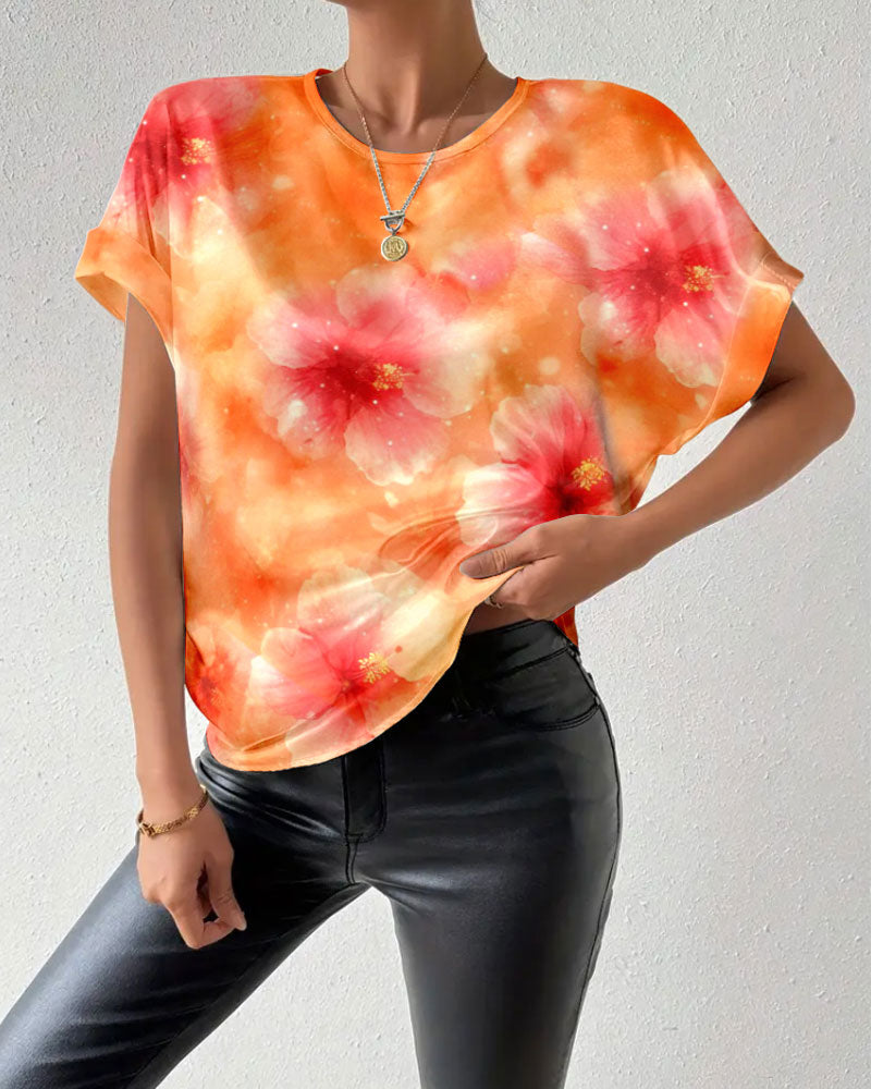 Andrea's™ | T-Shirt Rundhals Tie-Dye Große Blume