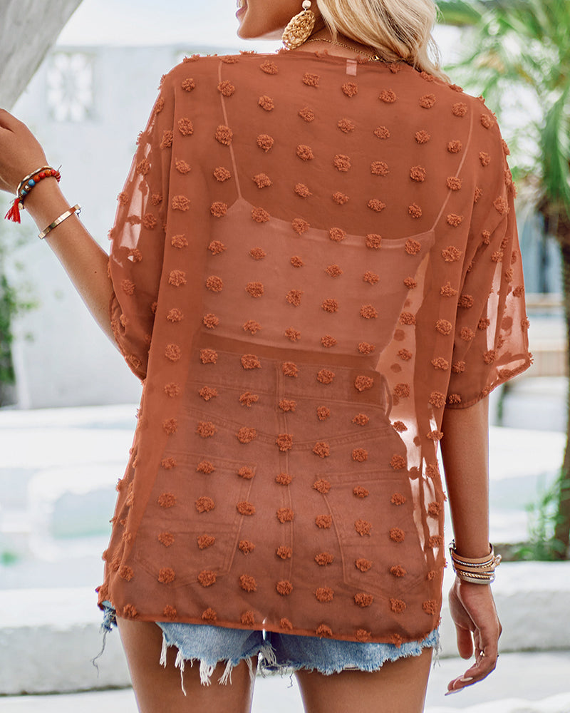 Andrea's™ | Einfarbiger, dünner Jacquard-Mantel mit halben Ärmeln