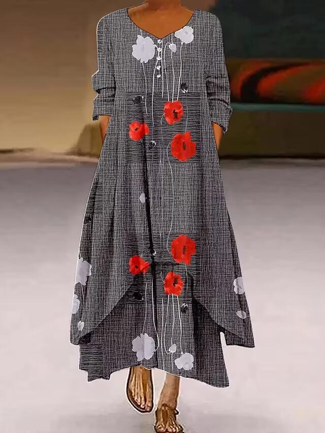 Andrea's™ | Abstraktes bedrucktes Maxikleid mit langen Ärmeln