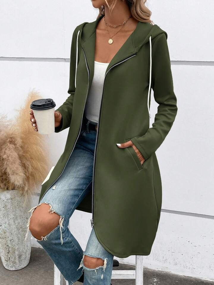 Andrea's™ | Langer Kapuzen-Cardigan mit Reißverschluss – Leichte Jacke mit Taschen