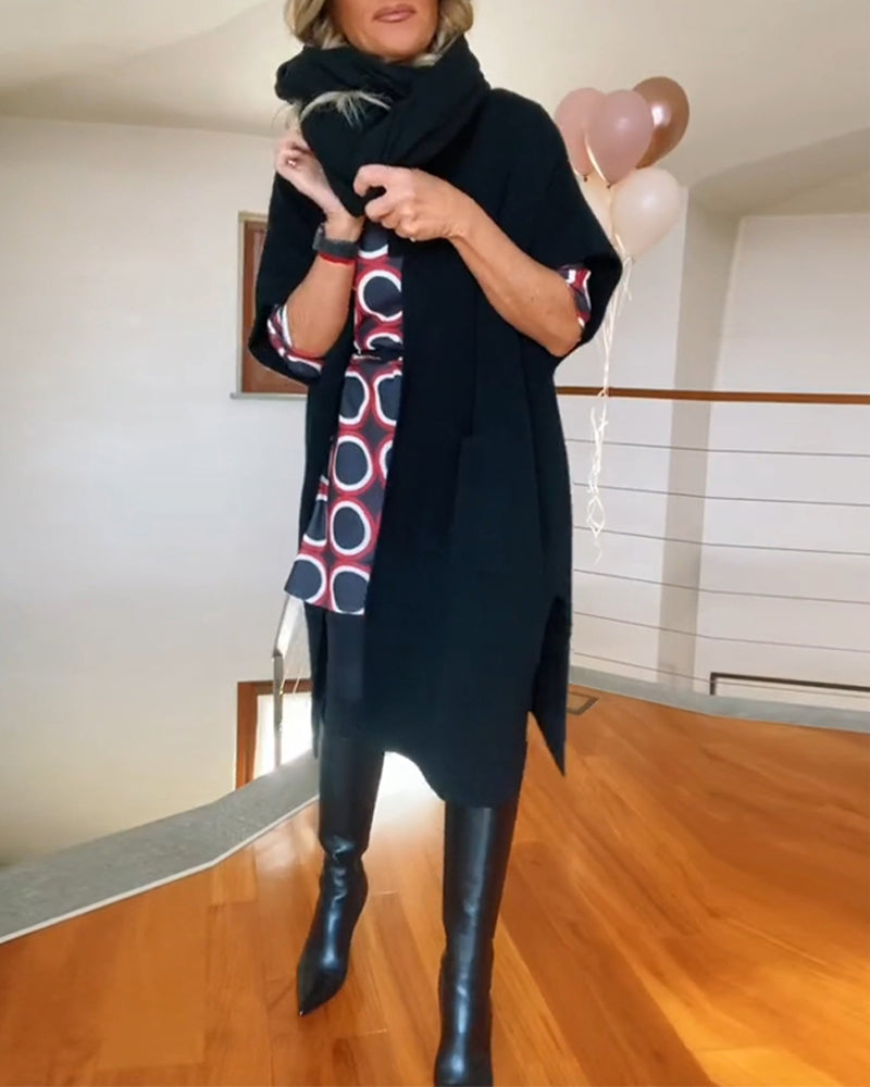 Andrea's™ | Lässiger, einfarbiger cardigan mit halblangen ärmeln und tasche