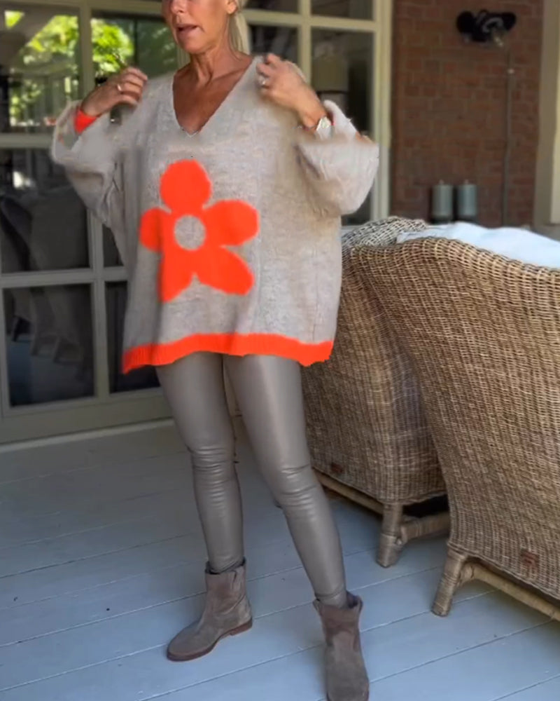 Andrea's™ | Pullover mit V-Ausschnitt und Blumenmuster