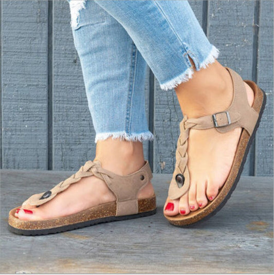 Andrea's™ | Zehentrenner-Sandalen mit geflochtenem Riemen und Korkfußbett