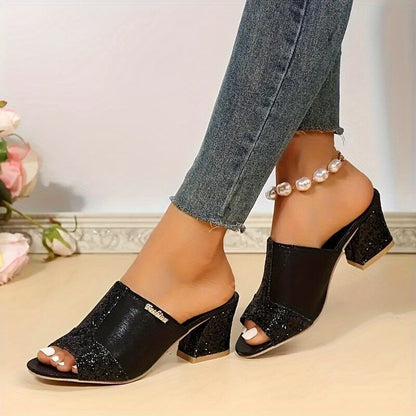 Glitzernde Andrea Serena Sandalen mit Blockabsatz