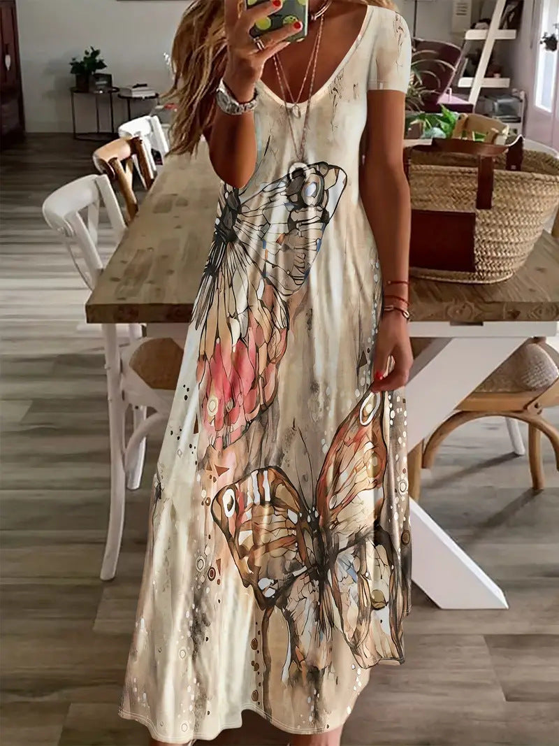 Maxikleid von Andrea Serena mit Schmetterlingsmuster im Boho-Stil