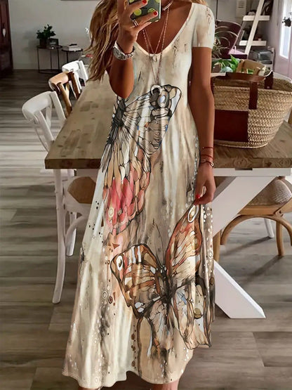 Maxikleid von Andrea Serena mit Schmetterlingsmuster im Boho-Stil