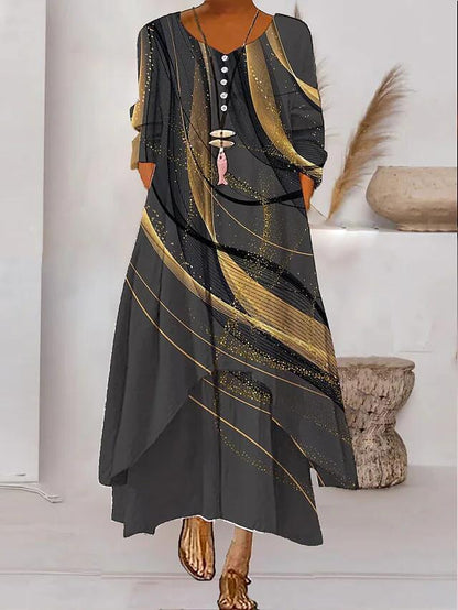 Andrea's™ | Abstraktes bedrucktes Maxikleid mit langen Ärmeln
