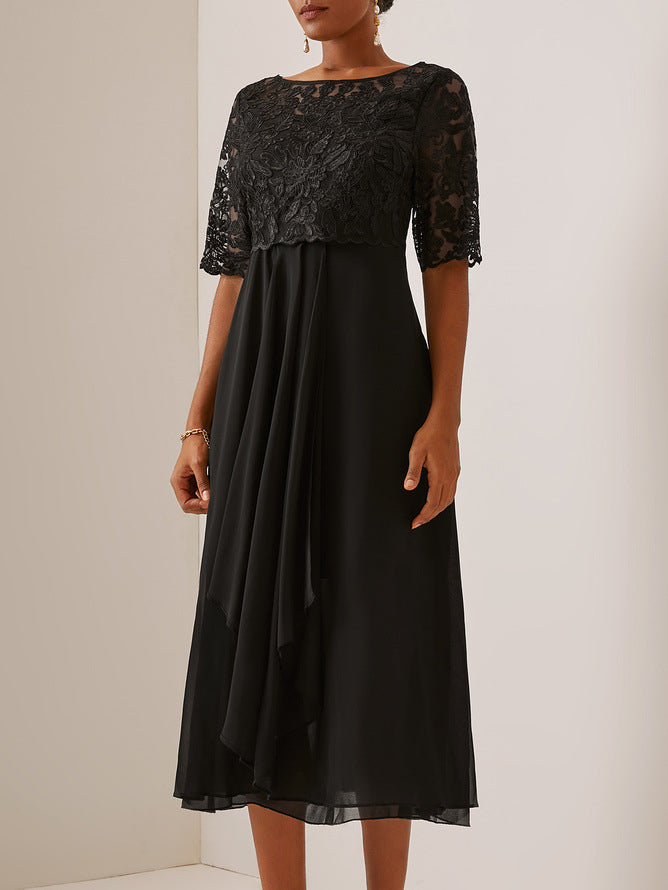 Elegantes Andrea Serena Midi-Abendkleid aus Spitze