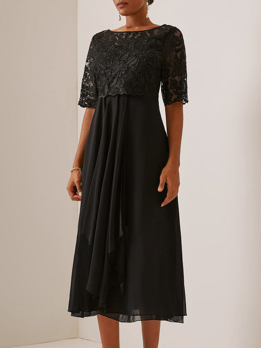 Elegantes Andrea Serena Midi-Abendkleid aus Spitze