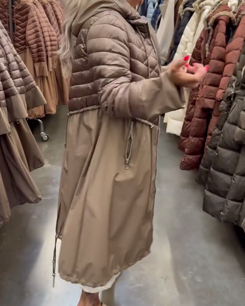 Andrea's™ | lange gesteppte Jacke mit Kapuze