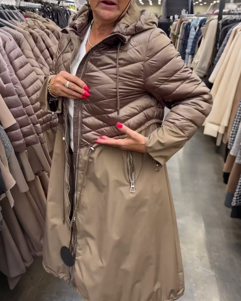 Andrea's™ | lange gesteppte Jacke mit Kapuze