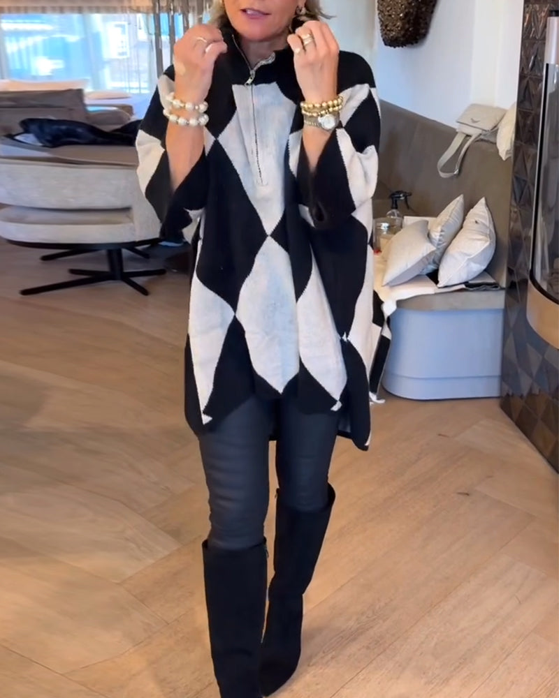 Andrea's™ | Pullover Stehkragen Argyle unregelmäßig