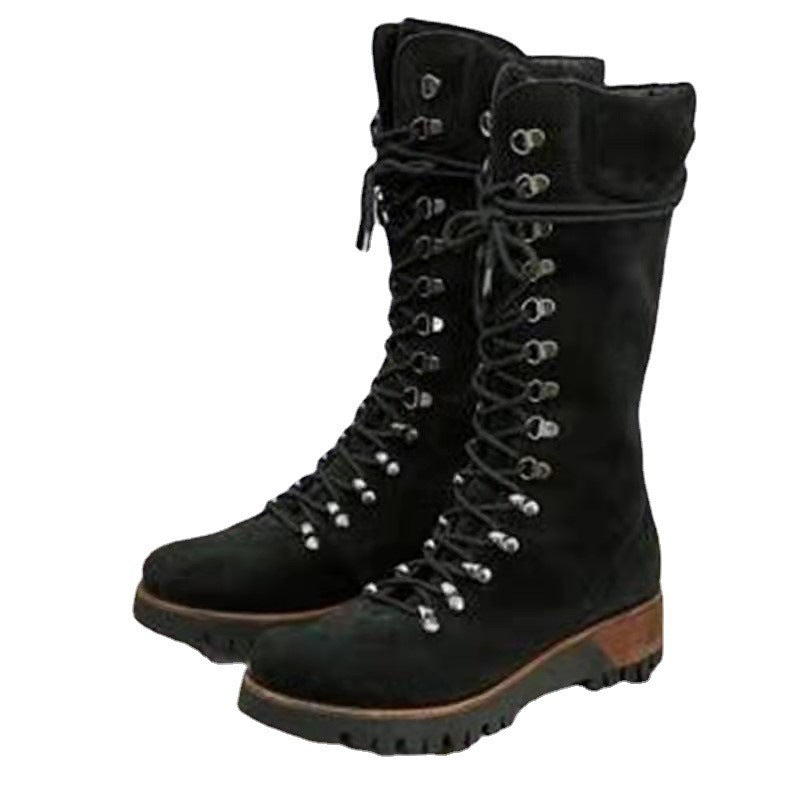 Andrea's™ | Schnürstiefel in Wadenhöhe mit Profilsohle und klobigem Absatz