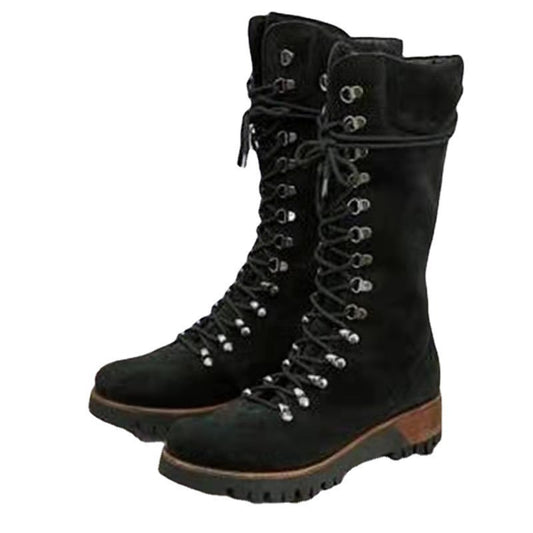 Andrea's™ | Schnürstiefel in Wadenhöhe mit Profilsohle und klobigem Absatz