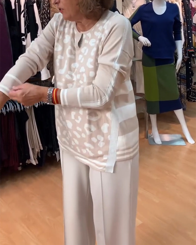 Andrea's™ | Pullover Leopardenmuster Farbblockung