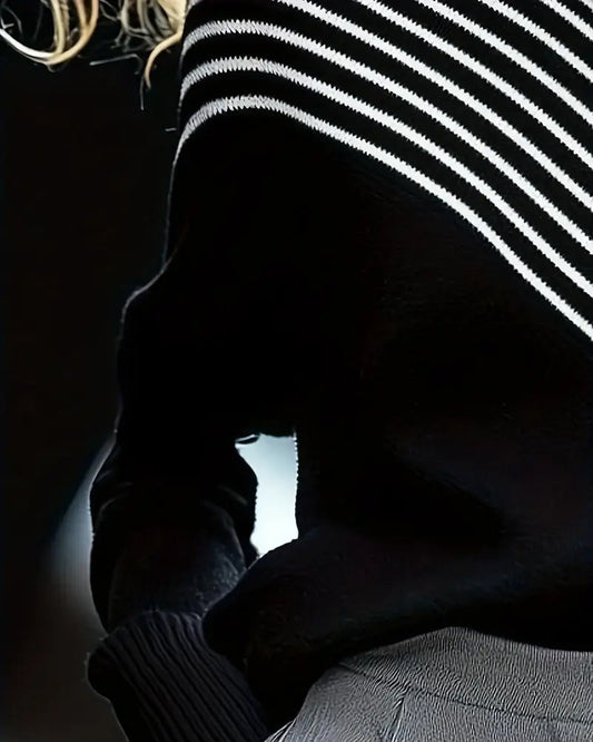 Andrea's™ | Pullover Rollkragen Gestreift Drop Shoulder