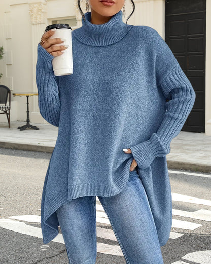 Andrea's™ | Lockerer Pullover mit Hohem Kragen und Asymmetrischem Schnitt