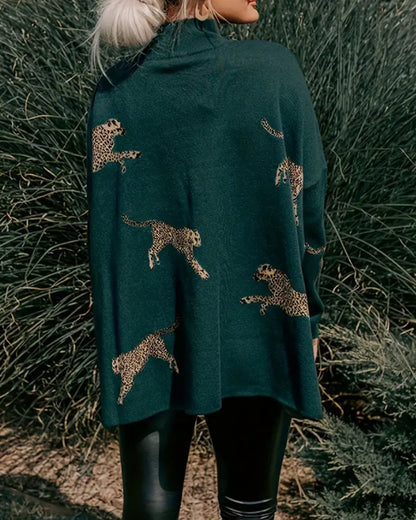 Andrea's™ | Pullover hoher Kragen locker Leopardenmuster