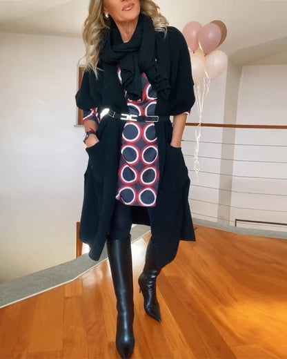 Andrea's™ | Lässiger, einfarbiger cardigan mit halblangen ärmeln und tasche