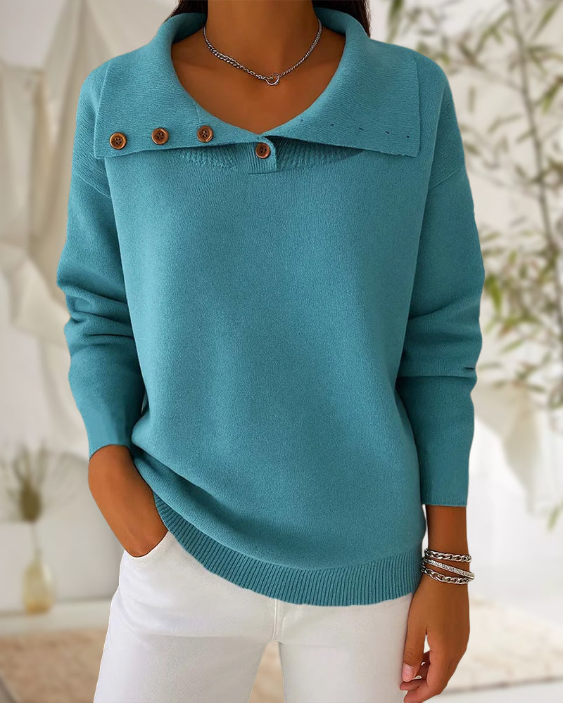 Andrea's™ | Pullover Mit Knöpfe Detail, Kragen Design Und Modischer Stil