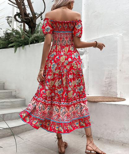 Boho-Blumenkleid von Andrea Serena mit schulterfreiem Ausschnitt und Midi-Länge