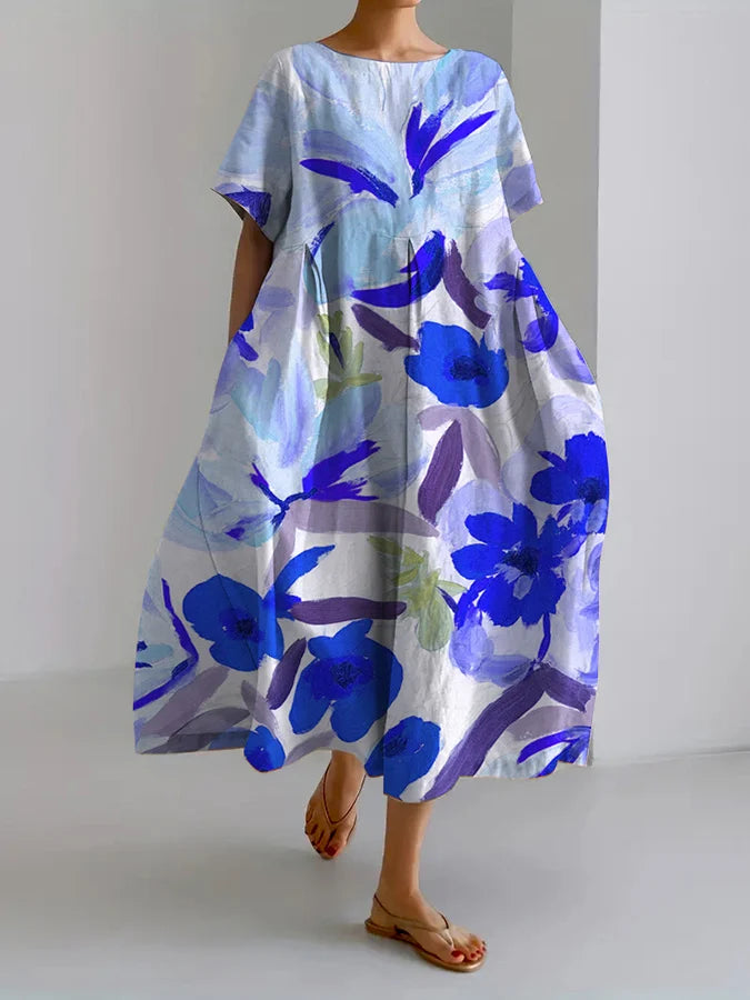 Kunstvoll geblümtes Andrea Serena Sommer-Midikleid
