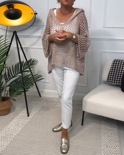 Andrea's™ | Einfarbiger Kapuzenpullover mit Stern-Ausschnitt