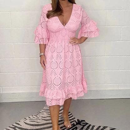 Chic Embroidered V-Neck Dress by Andrea Serena