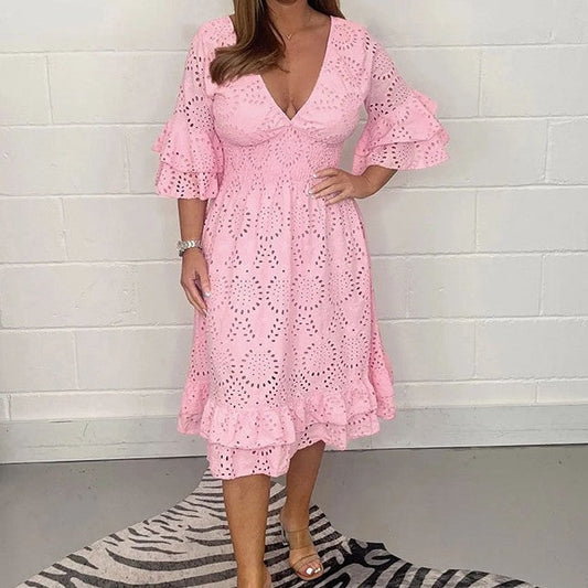 Chic Embroidered V-Neck Dress by Andrea Serena