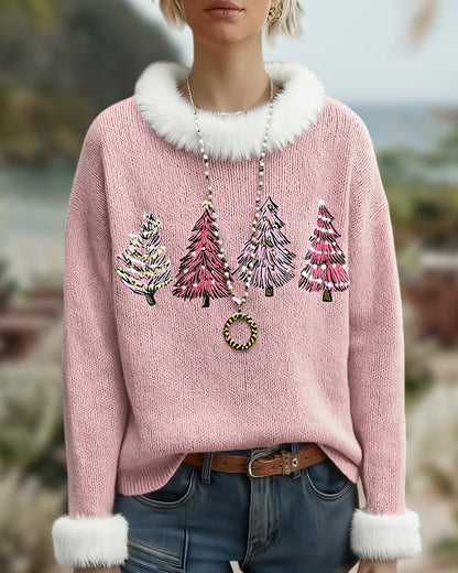 Andrea's™ | Pullover Mit Fleeztextur, Rundkragen Design Und Weihnachtsbaum muster