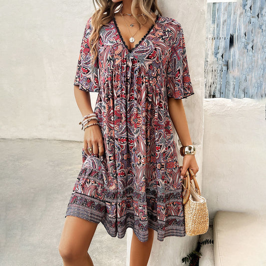 Boho Printed V-Neck Dress by Andrea Serena