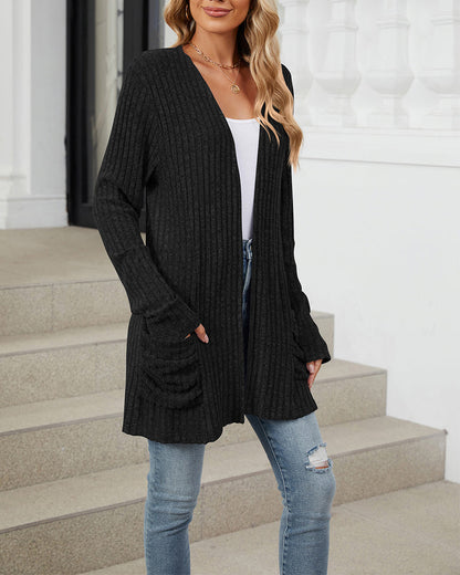 Andrea's™ | Lässiger, einfarbiger cardigan mit langen ärmeln und tasche