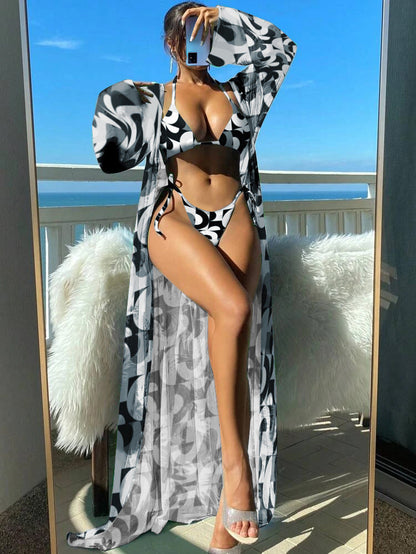 Leuchtendes Blumenmuster Andrea Serena Langarm-Bikini-Set