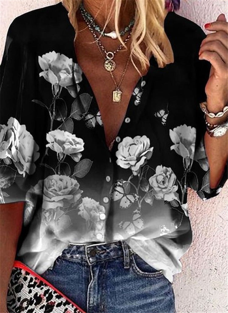 Andrea Serena Kurzarmhemd mit Blumenmuster und Knopfleiste