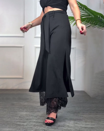 Andrea's™ | Hose Mit Spitzenbesatz Schlitz